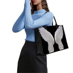 White Angel Wings Print Canvas Tote Bag