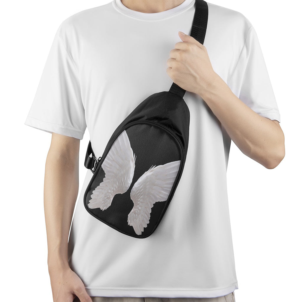 White Angel Wings Print Chest Bag