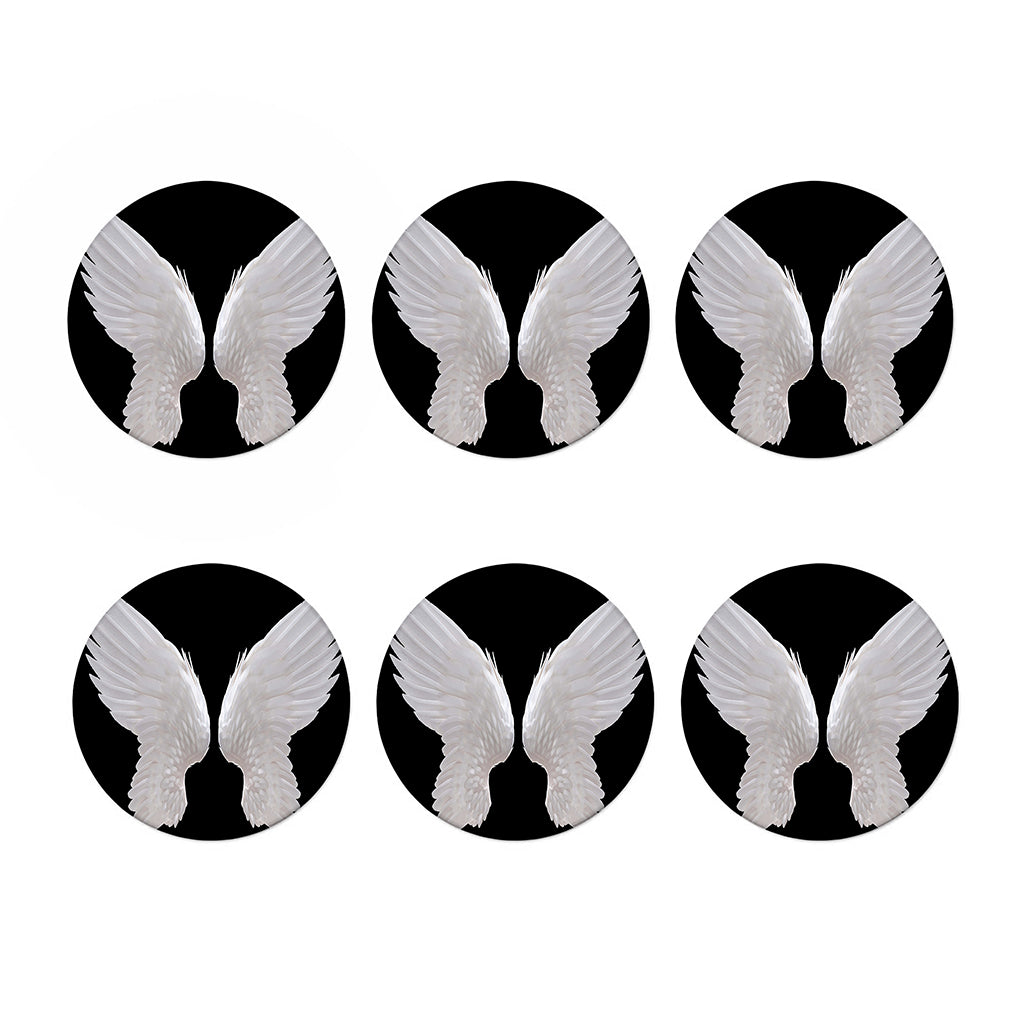 White Angel Wings Print Coaster Set