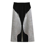 White Angel Wings Print Cotton Front Slit Maxi Skirt