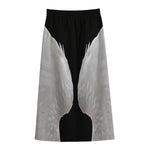 White Angel Wings Print Cotton Front Slit Maxi Skirt