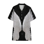 White Angel Wings Print Cotton Hawaiian Shirt