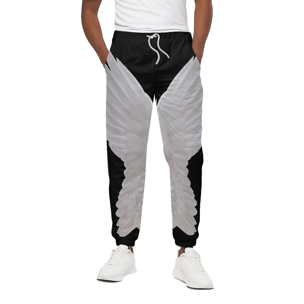 White Angel Wings Print Cotton Pants