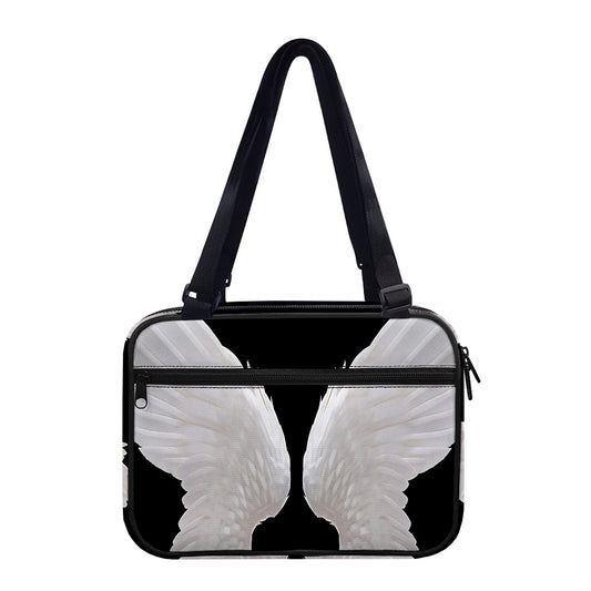 White Angel Wings Print Double Strap Bible Bag