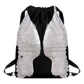 White Angel Wings Print Drawstring Backpack
