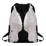 White Angel Wings Print Drawstring Backpack