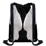 White Angel Wings Print Drawstring Backpack