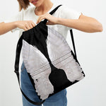 White Angel Wings Print Drawstring Backpack