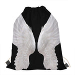 White Angel Wings Print Drawstring Bag