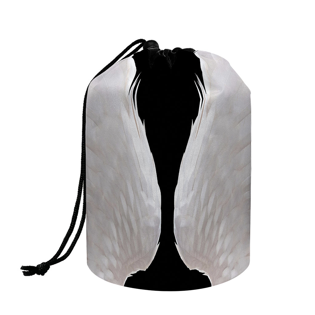 White Angel Wings Print Drawstring Makeup Bag
