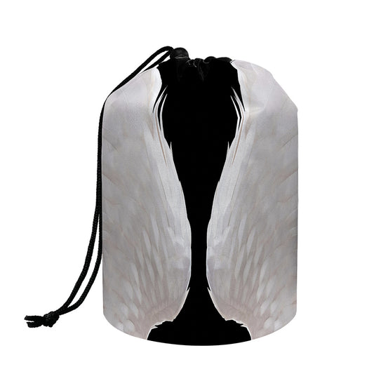 White Angel Wings Print Drawstring Makeup Bag