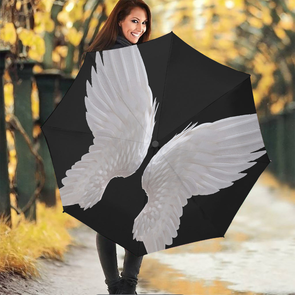White Angel Wings Print Foldable Umbrella
