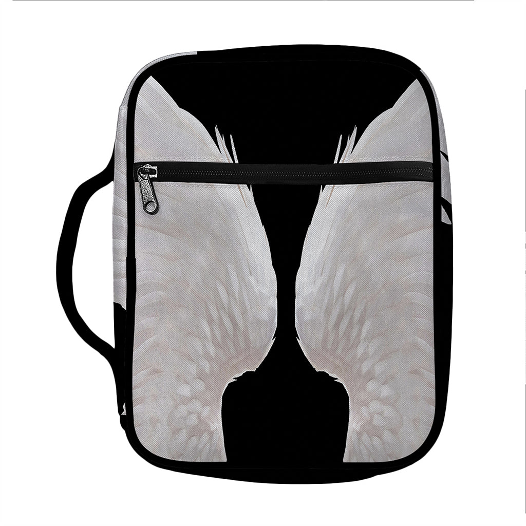 White Angel Wings Print Front Pocket Bible Bag