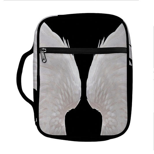 White Angel Wings Print Front Pocket Bible Bag