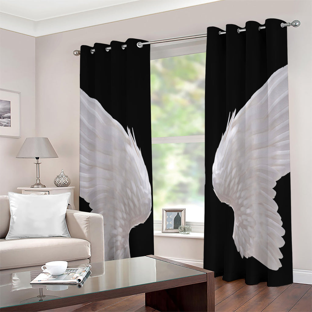 White Angel Wings Print Grommet Curtains