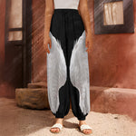 White Angel Wings Print Harem Pants