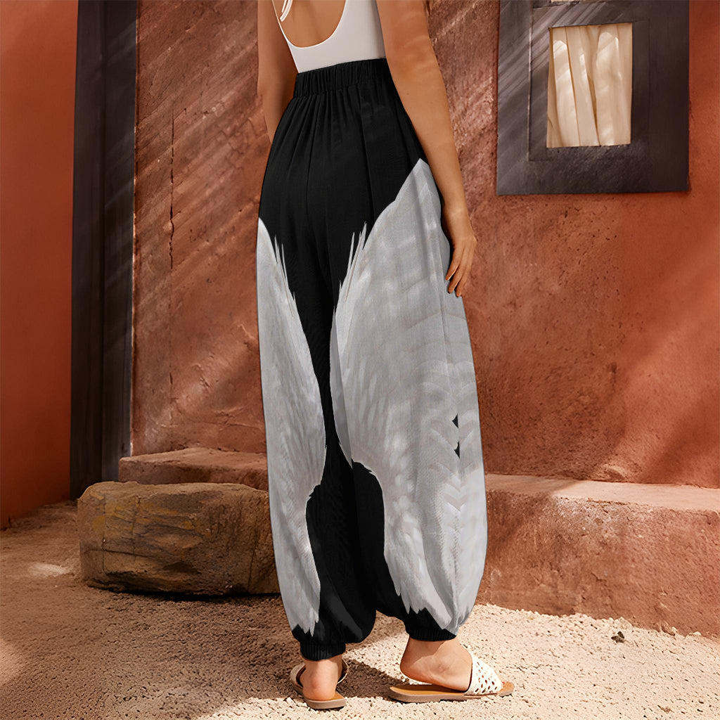 White Angel Wings Print Harem Pants