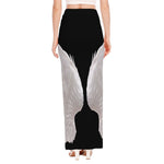 White Angel Wings Print High Slit Maxi Skirt
