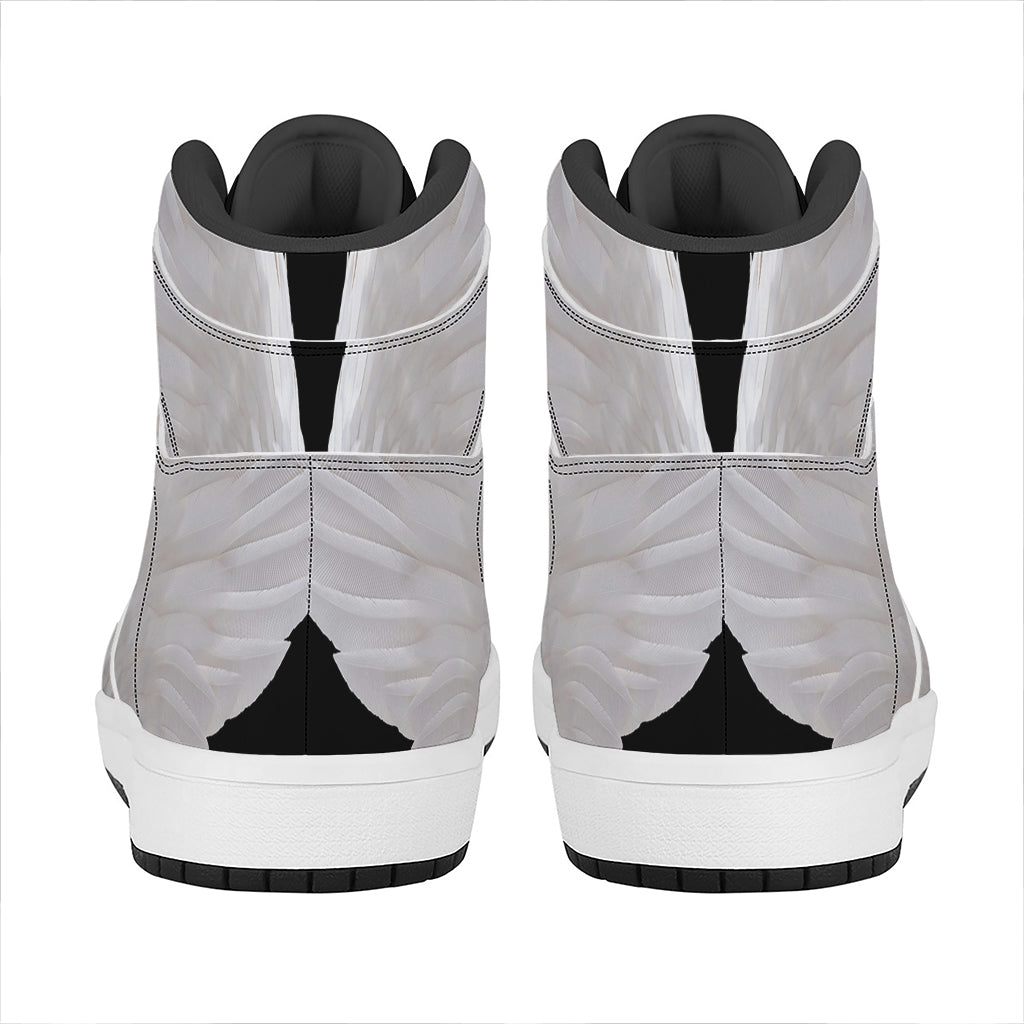 White Angel Wings Print High Top Leather Sneakers