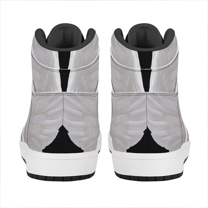 White Angel Wings Print High Top Leather Sneakers
