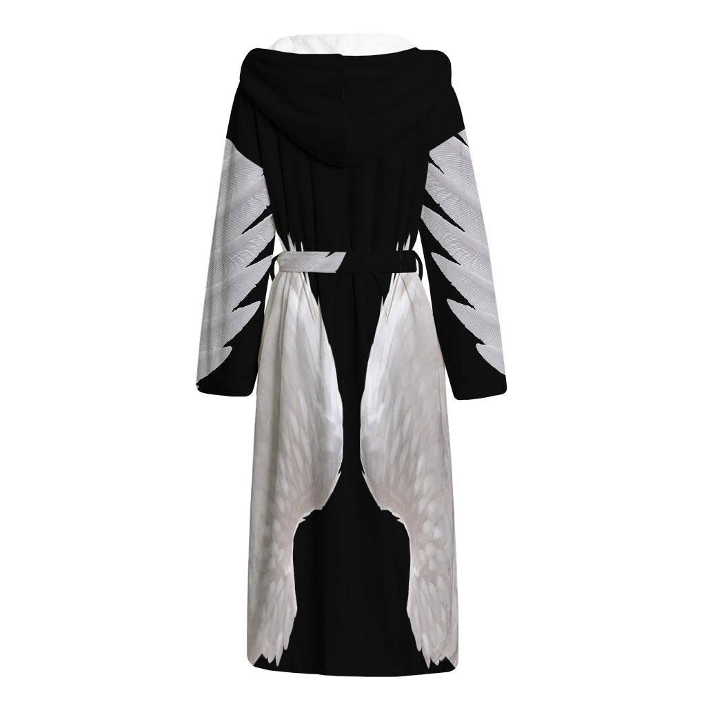 White Angel Wings Print Hooded Bathrobe