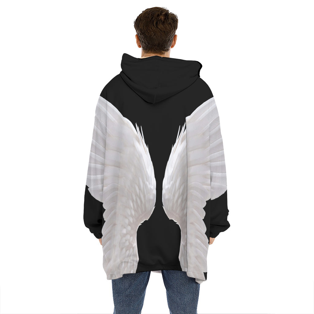 White Angel Wings Print Hoodie Blanket