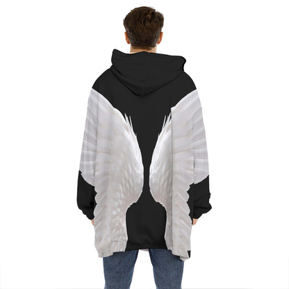 White Angel Wings Print Hoodie Blanket