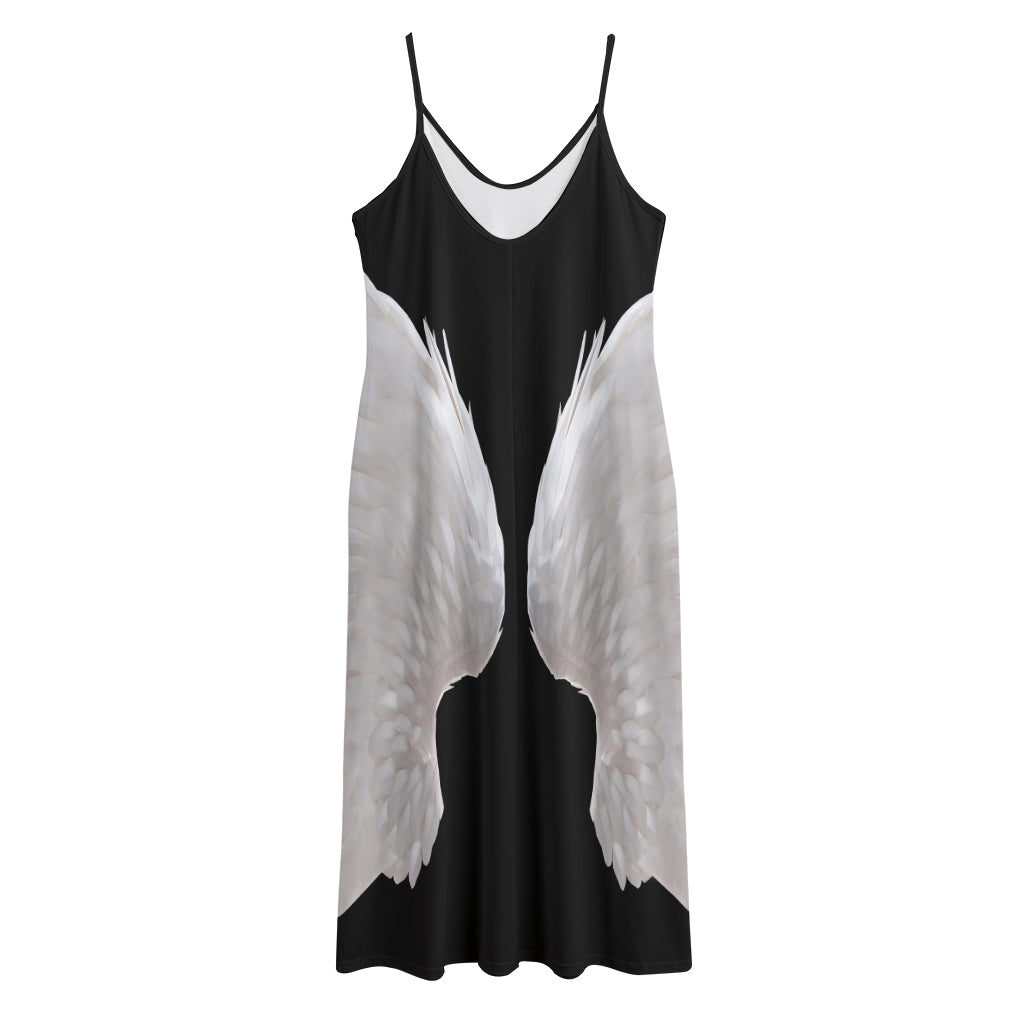 White Angel Wings Print Jersey Midi Cami Dress