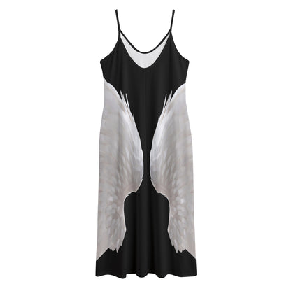 White Angel Wings Print Jersey Midi Cami Dress