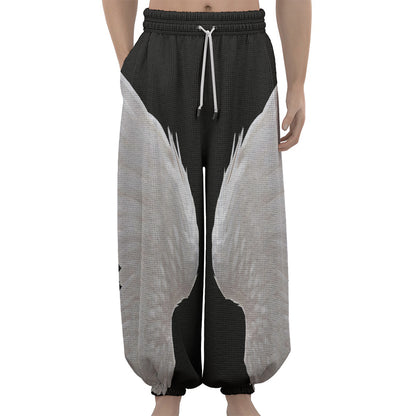 White Angel Wings Print Lantern Pants