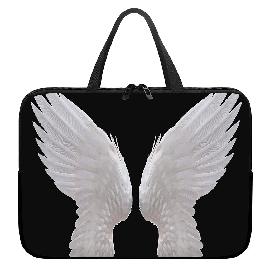 White Angel Wings Print Laptop Sleeve With Handle