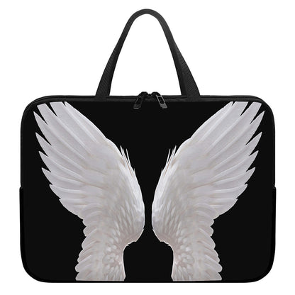 White Angel Wings Print Laptop Sleeve With Handle