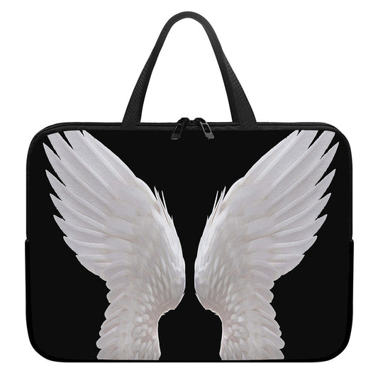 White Angel Wings Print Laptop Sleeve With Handle