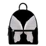White Angel Wings Print Leather Backpack