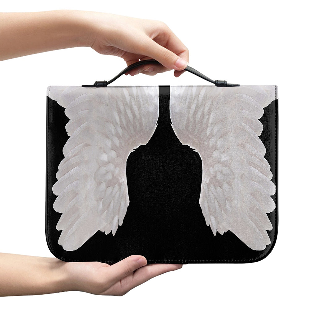 White Angel Wings Print Leather Bible Cover
