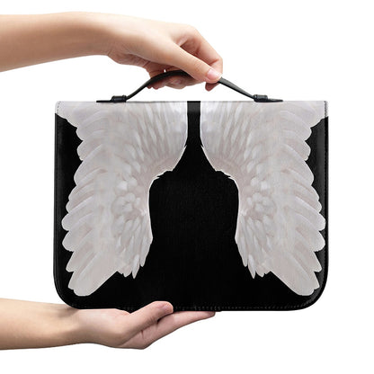 White Angel Wings Print Leather Bible Cover