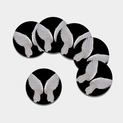 White Angel Wings Print Leather Coaster Set