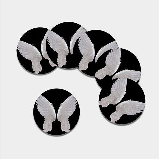White Angel Wings Print Leather Coaster Set