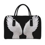 White Angel Wings Print Leather Duffle Bag