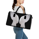 White Angel Wings Print Leather Duffle Bag