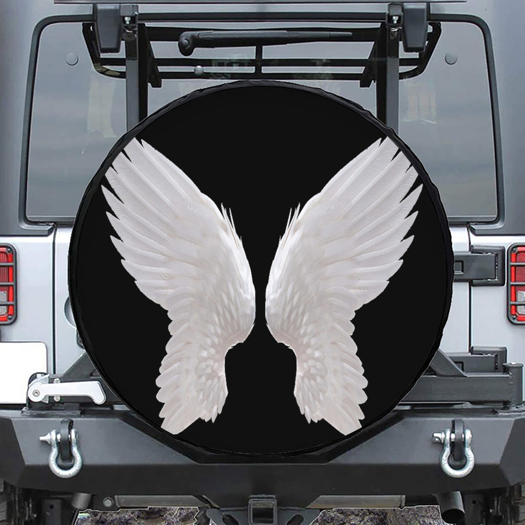White Angel Wings Print Leather Spare Tire Cover