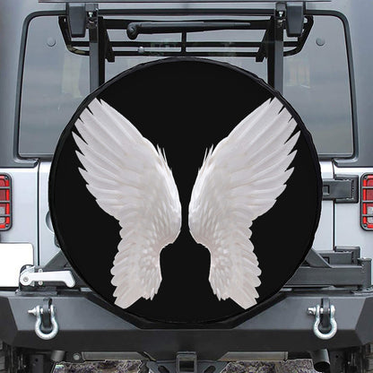 White Angel Wings Print Leather Spare Tire Cover