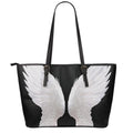 White Angel Wings Print Leather Tote Bag With Zipper