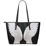 White Angel Wings Print Leather Tote Bag