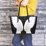 White Angel Wings Print Leather Tote Bag