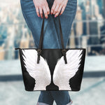 White Angel Wings Print Leather Tote Bag