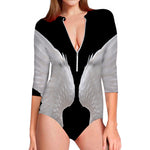 White Angel Wings Print Long Sleeve Swimsuit