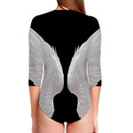 White Angel Wings Print Long Sleeve Swimsuit