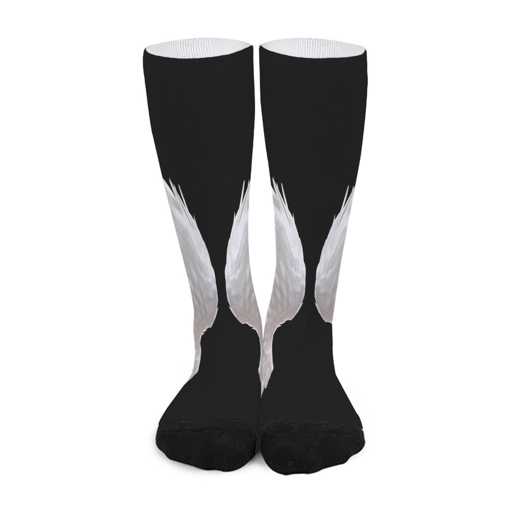 White Angel Wings Print Long Socks