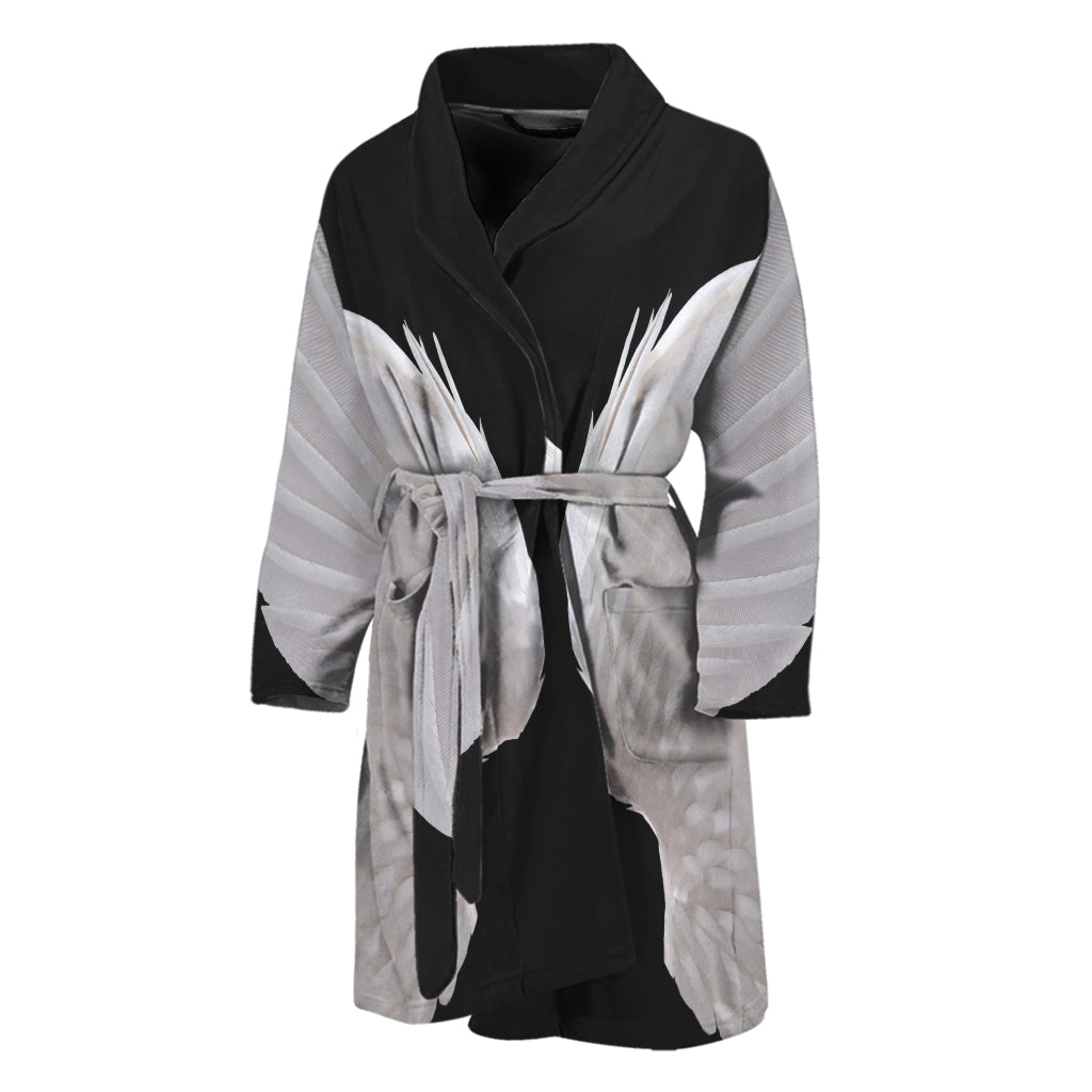 White Angel Wings Print Men's Bathrobe